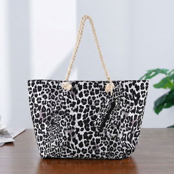 2er-Set, Shoppertasche mit kleiner Tasche, 56x36x16cm, Schwarz Wei&szlig; Leopardenmuster image number 1
