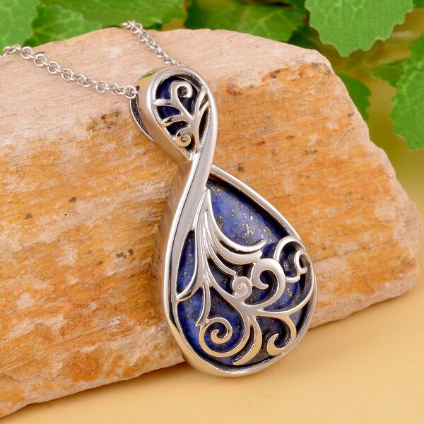 Lapislazuli Anh&auml;nger mit Kette, Edelstahl ca. 20.00 ct image number 2