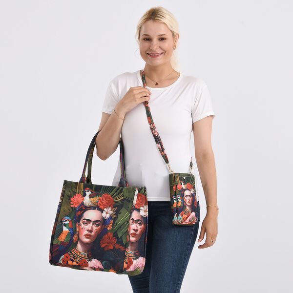 2-teiliges Taschenset - 40x12x35cm Shopper und 20x11x2cm Handytasche, Frida Kahlo image number 1