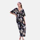 Gesmoktes Maxi-Kleid, Blumenmuster, Schwarz