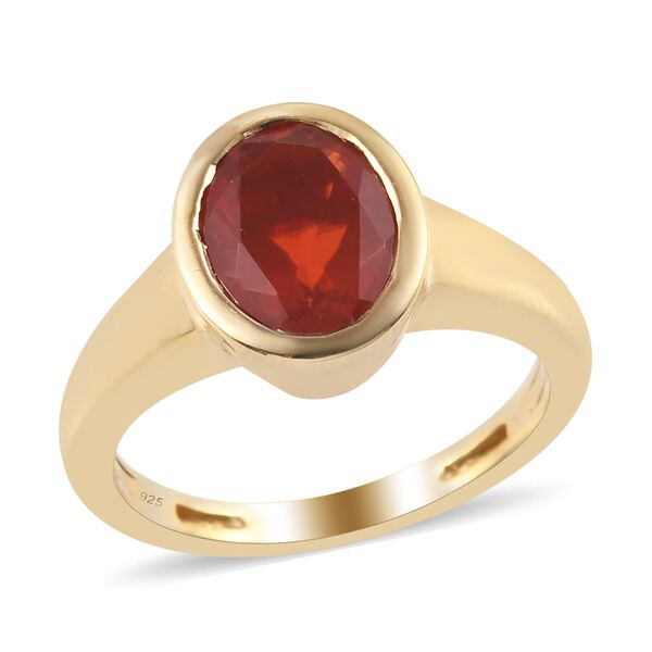 Mexikanischer Kirschfeuer-Opal Solitär Ring 925 Silber 585 Vergoldet image number 4