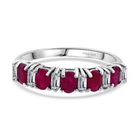 Burma-Rubin , Moissanit Ring 925 Silber rhodiniert (Größe 17.00) ca. 1.46 ct