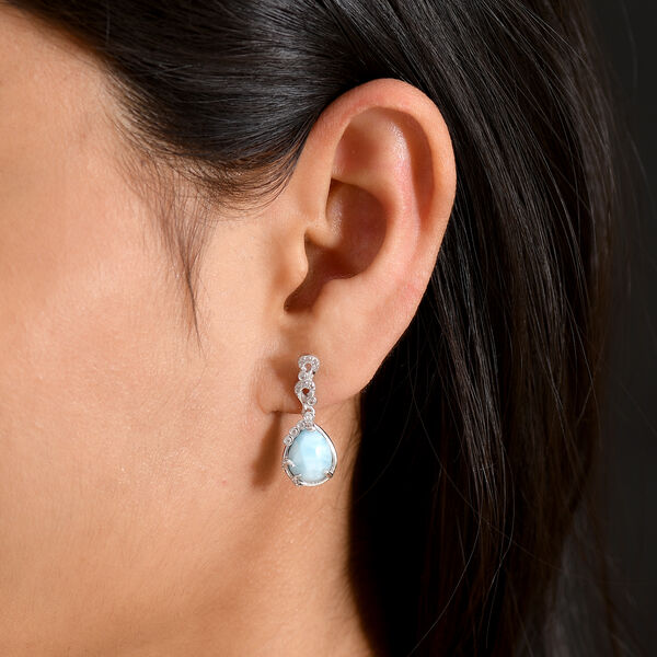 EVER TRUE Larimar, Wei&szlig;er Zirkon Ohrringe Nickelfreies Messing ca. 6,70 ct. image number 2