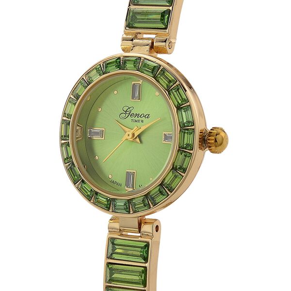 GENOA Time V2, Peridot-farbene Zirkonia, Kristalluhr, japanisches Uhrwerk, 316L Edelstahl, gr&uuml;n image number 4