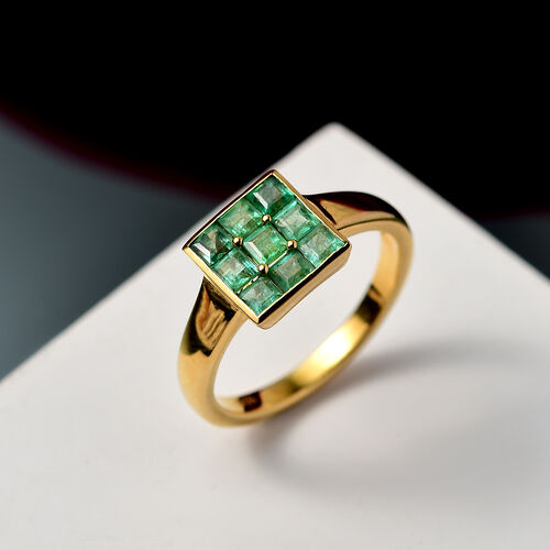Kagem Sambischer Smaragd Ring 925 Silber 750 Gelbgold Vermeil (Größe 20.00) ca. 0,88 ct image number 1