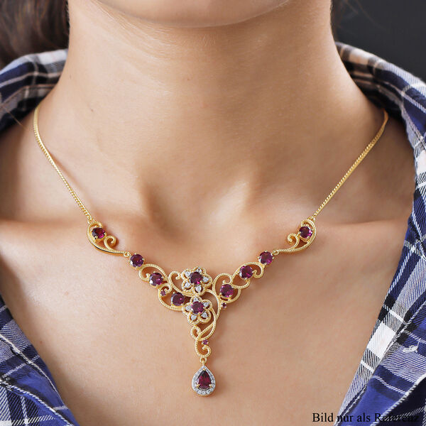 Rhodolith Granat-Collier, ca. 45 cm, 925 Silber vergoldet ca. 7,91 ct image number 2