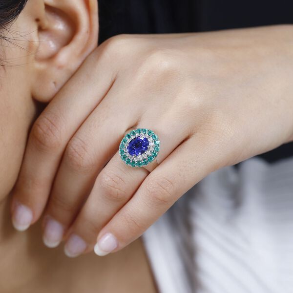 RHAPDOSY AAAA Tansanit, Kolumbianischer Smaragd und VS Diamant-Ring in 950 Platin - 3,29 ct. image number 9