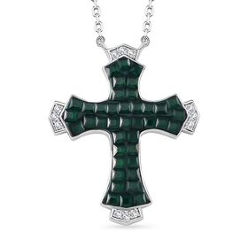 Grüner und weißer Kreuz Zirkonia Anhänger mit 45cm Kette