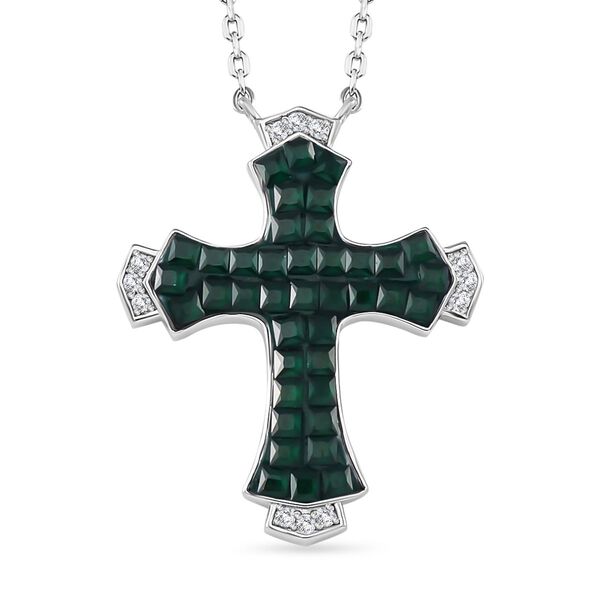 Grüner und weißer Kreuz Zirkonia Anhänger mit 45cm Kette image number 0