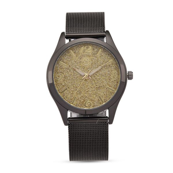 STRADA Stardust Zifferblattuhr mit japanischem Uhrwerk und schwarzfarbenem Edelstahl-Mesh-Armband image number 0