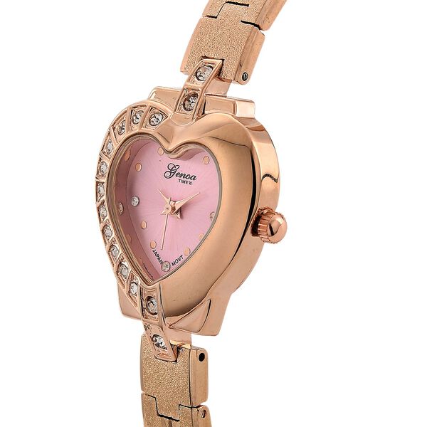 GENOA TIME - Herz-Armbanduhr Legierung, nickelfreies Messing, roséfarben, mit weißen Kristallen, Zifferblatt Rosa-Sunshine, 3 ATM wasserdicht image number 4