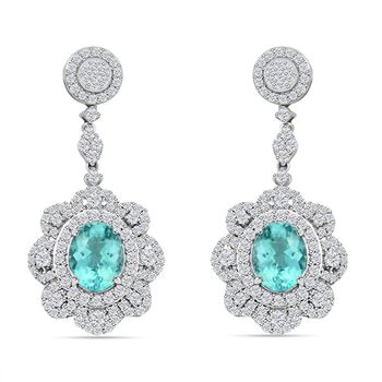 CHAIRMAN VAULT COLLECTION - AAAA Paraiba Turmalin, Wei&szlig;er Diamant Ohrringe,zertifiziert und gepr&uuml;ft, 950 Platin ca. 5.51 ct