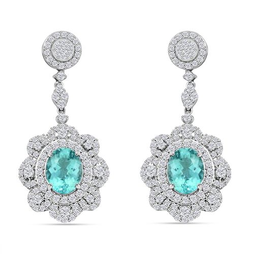 CHAIRMAN VAULT COLLECTION - AAAA Paraiba Turmalin, Weißer Diamant Ohrringe,zertifiziert und geprüft, 950 Platin ca. 5.51 ct image number 0