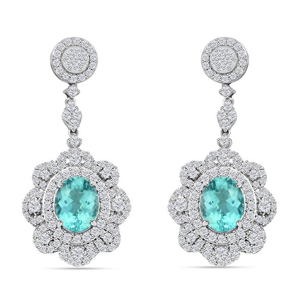 CHAIRMAN VAULT COLLECTION - AAAA Paraiba Turmalin, Wei&szlig;er Diamant Ohrringe,zertifiziert und gepr&uuml;ft, 950 Platin ca. 5.51 ct