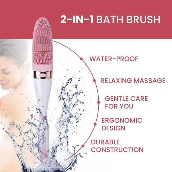 Silikon Badebürste mit langem Griff und elektrischer Vibration, Rosa image number 3