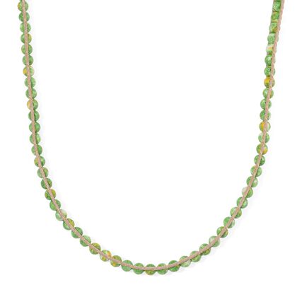 Gr&uuml;n-gelber Regenblumen-Yuhua-Quarzit Halskette, flexibel (ca. 42 cm), ca. 80.00 ct