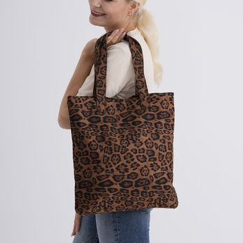 Shopper Tasche mit Leopardenmuster, 40x5,5x39cm, Braun