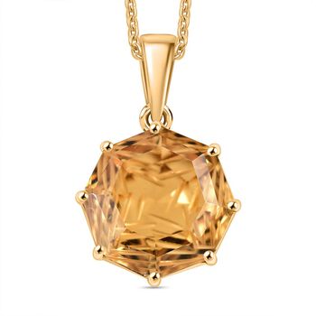 EXKLUSIVER LEUCHTENDE OKTILLION SCHLIFF Citrin, Wei&szlig;er Zirkon Anh&auml;nger mit Kette, 925 Silber 750 Gelbgold Vermeil ca. 6.86 ct