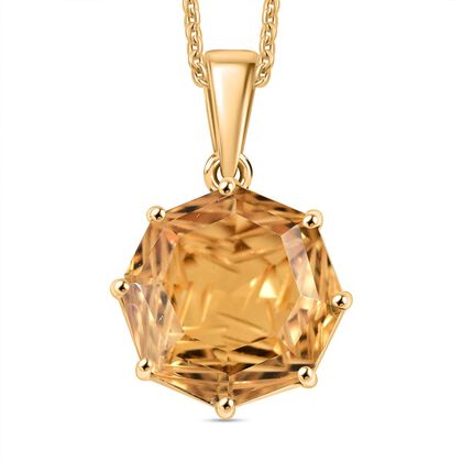 EXKLUSIVER LEUCHTENDE OKTILLION SCHLIFF Citrin, Wei&szlig;er Zirkon Anh&auml;nger mit Kette, 925 Silber 750 Gelbgold Vermeil ca. 6.86 ct