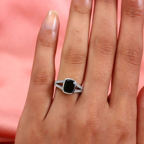 Nat&uuml;rlicher Chromdiopsid und Zirkon Ring 925 Silber platiniert  ca. 2,75 ct image number 3