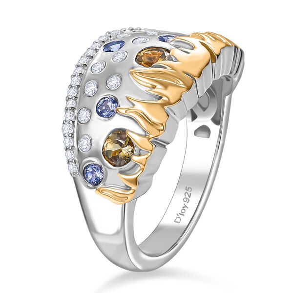 Fire and Ice Collection - Natürlicher goldener Tansanit, Tansanit Ring 925 Silber Rhodiniert und 750 Gelbgold Vermeil (Größe 17.00) ca. 0.98 ct image number 5