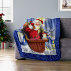 Superweiche Fleecedecke mit Weihnachtsmann und Schornstein Muster, Größe 130x170 cm, Mehrfarbig