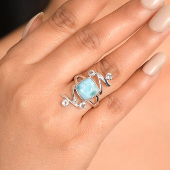 Sajen Silber-Larimar, Wei&szlig;er Topas Ring 925 Silber rhodiniert (Gr&ouml;&szlig;e 18.00) ca. 5.60 ct