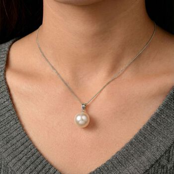 D'Joy wei&szlig;er Edison Perle Anh&auml;nger mit 45cm Kette, 925 Silber rhodiniert