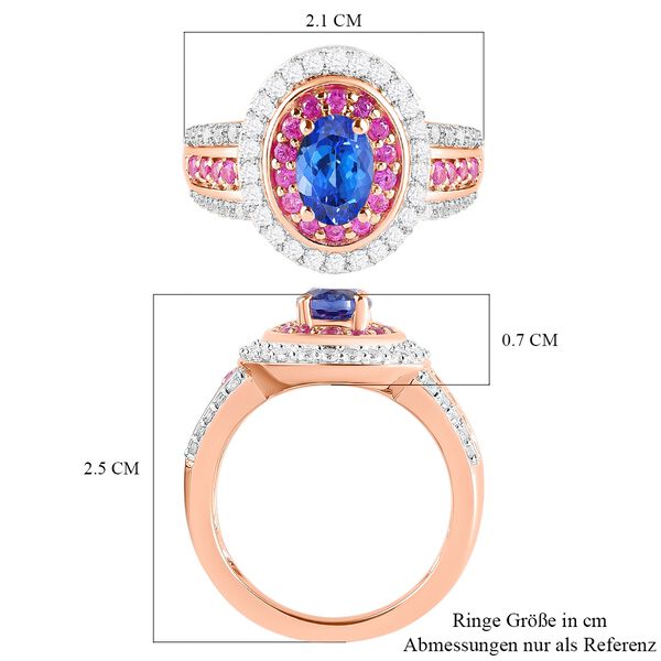 Tansanit, rosa Saphir und Zirkon Ring - 2,01 ct. image number 4