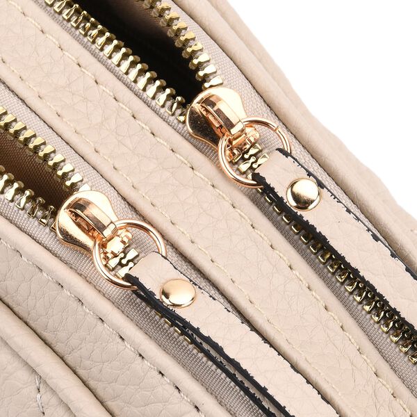 Crossbody-Tasche in Stepp-Optik mit abnehmbarem ethnischem Gurt, 21x13x7,5cm, Beige image number 6