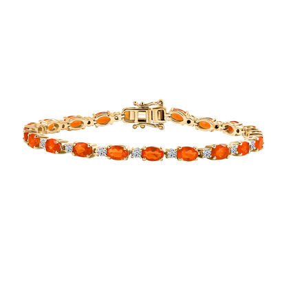 AAA Blaze Feueropal, Lab Grown Diamant Armband ca. 19 cm 925 Silber 750 Gelbgold Vermeil ca. 7,42 ct.