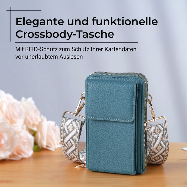 Crossbody-Handytasche mit RFID-Schutz und gemustertem Trageriemen, 19x6x11 cm, T&uuml;rkis image number 2