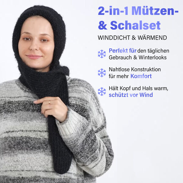 2-in-1 Gestrickte Winter Schalmütze, schwarz image number 2