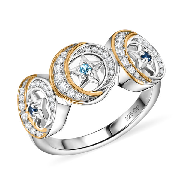 GP - AA Blauer Apatit, Blauer Saphir Ring 925 Silber Rhodiniert und 750 Gelbgold Vermeil (Gr&ouml;&szlig;e 17.00) ca. 0,55 ct image number 4