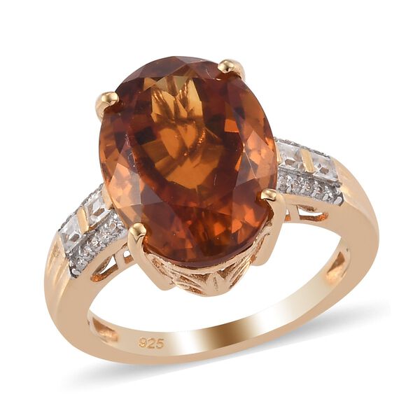 Madira Citrine und Zirkon Solit&auml;r Ring 925 Silber 585 Vergoldet image number 4