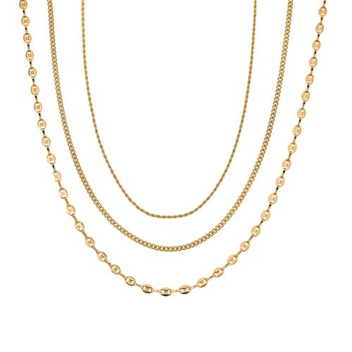 3er Set - Kugelkette 40 cm,  Gliederkette 45 cm, Ankerkette 55 cm, Edelstahl, Goldfarben image number 0