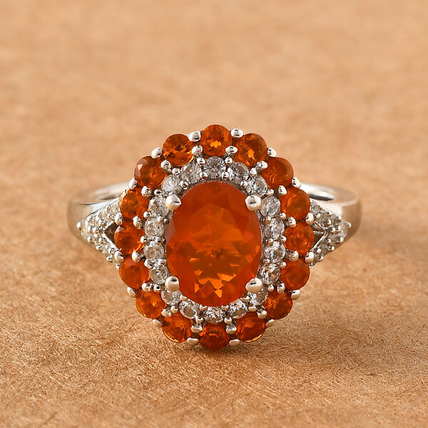 Mexikanischer Feueropal-Ring, 925 Silber platiniert  ca. 2,10 ct image number 2