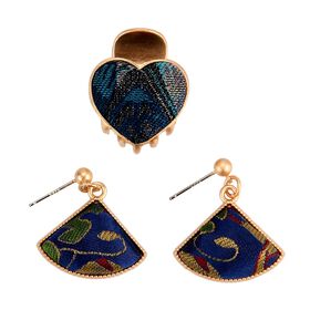 LA MAREY 2er-Set Brokat Seiden-Haarspangen und Ohrringe, Gr&uuml;n