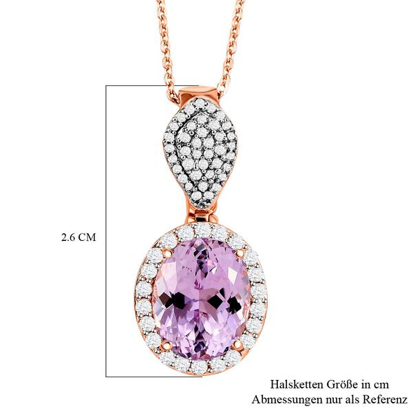AAA Martha Rocha Kunzit und wei&szlig;er Zirkon-Anh&auml;nger mit Kette, 925 Silber Ros&eacute;gold Vermeil ca. 5,61 ct image number 7