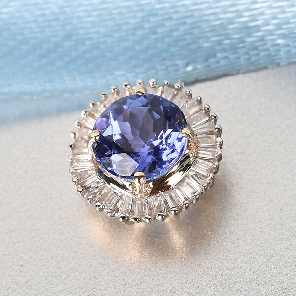 Tansanit und Diamant Halo-Anhänger in Gelbgold image number 3