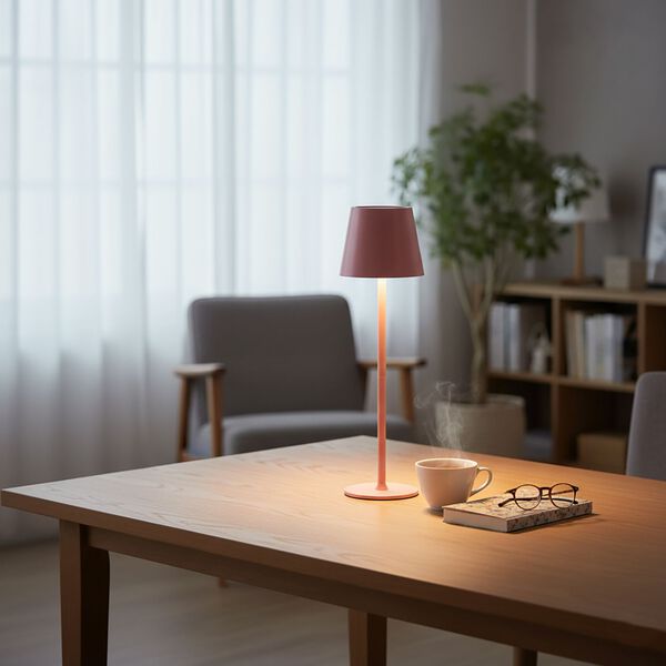 Wiederaufladbare, dimmbare Metall-Tischlampe, 11x38cm, Rosa image number 2