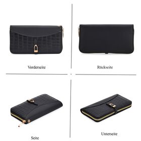 2-teiliges Geldb&ouml;rsen-Set im Krokopr&auml;gungs-Design, Lange Geldb&ouml;rse 20x10x3 cm und Bifold-Geldb&ouml;rse 12x9x3,5 cm, Schwarz