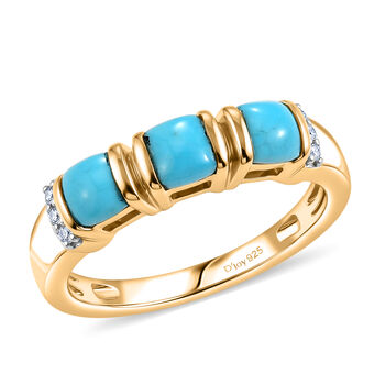 D'Joy Sleeping Beauty T&uuml;rkis, Wei&szlig;er Zirkon Ring 925 Silber 750 Vergoldet (Gr&ouml;&szlig;e 21.00) ca. 1,04 ct