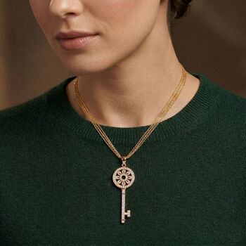 Wei&szlig;er Kristall-Schl&uuml;sselanh&auml;nger mit 78cm Kette in Goldton