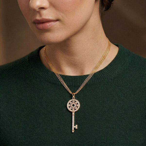 Wei&szlig;er Kristall-Schl&uuml;sselanh&auml;nger mit 78cm Kette in Goldton image number 2