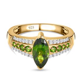 Natürlicher Chromdiopsid-Ring, 925 Silber Gelbgold Vermeil  ca. 1,55 ct