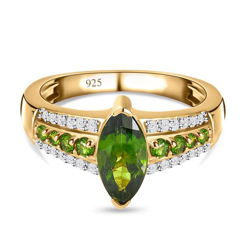 Natürlicher Chromdiopsid-Ring, 925 Silber Gelbgold Vermeil  ca. 1,55 ct image number 0