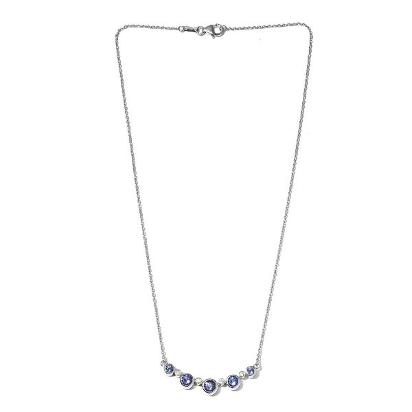 Tansanit und Zirkon Halskette 45 cm 925 Silber platiniert ca. 2,15 ct