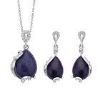 2er Set, Blaue Sandstein Ohrringe und Anhänger mit Kette, ca. 14.00 ct