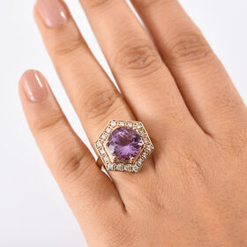 Zeitlose Art Kollektion - AA Rose De France Amethyst, Weißer Zirkon Ring 925 Silber 750 rosévergoldet (Größe 19.00) ca. 7.18 ct
